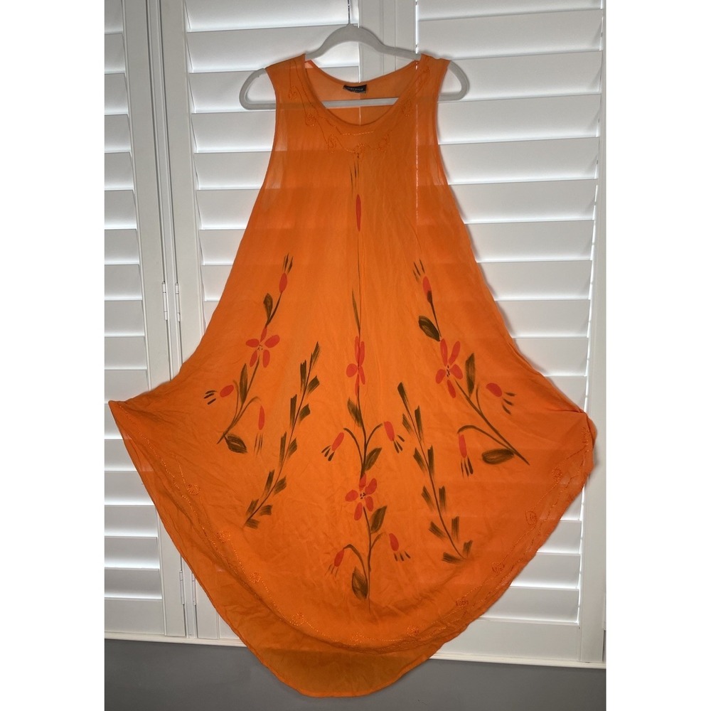 Merona Bright Orange Sleeveless Sundress Dress Beach Cover Up One Size Floral